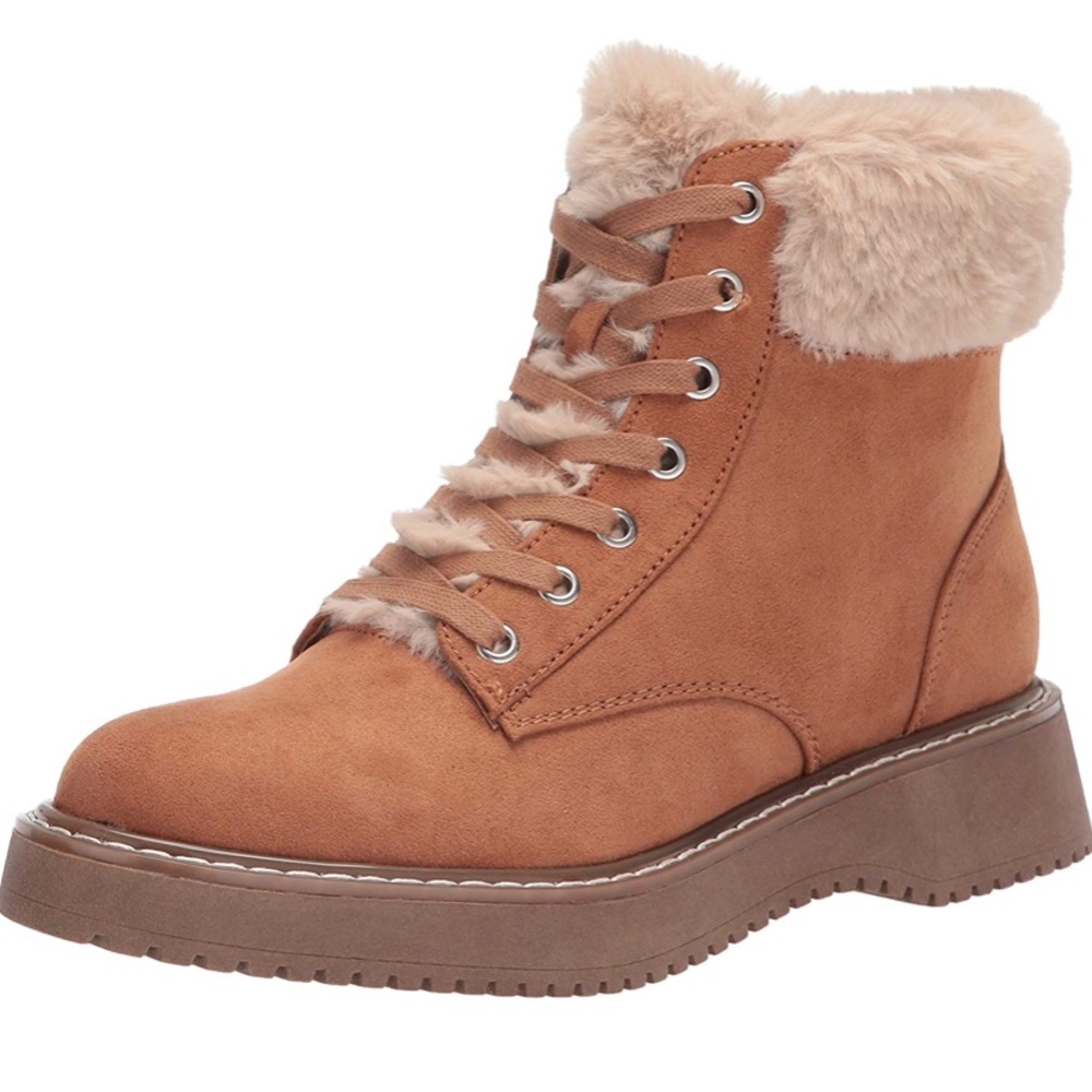Madden Girl Kymber Hiking Boot in Caramel Fabric Fur Top Size 9.5 NEW NWT